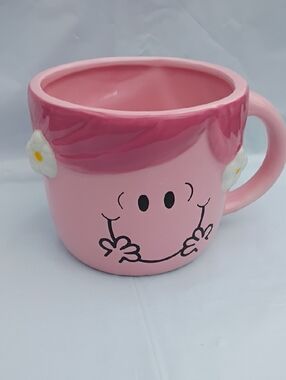 Magenta Pink Smiley Ceramic Mug with Daisy Ears Mr Men Little Miss Hug NWOT